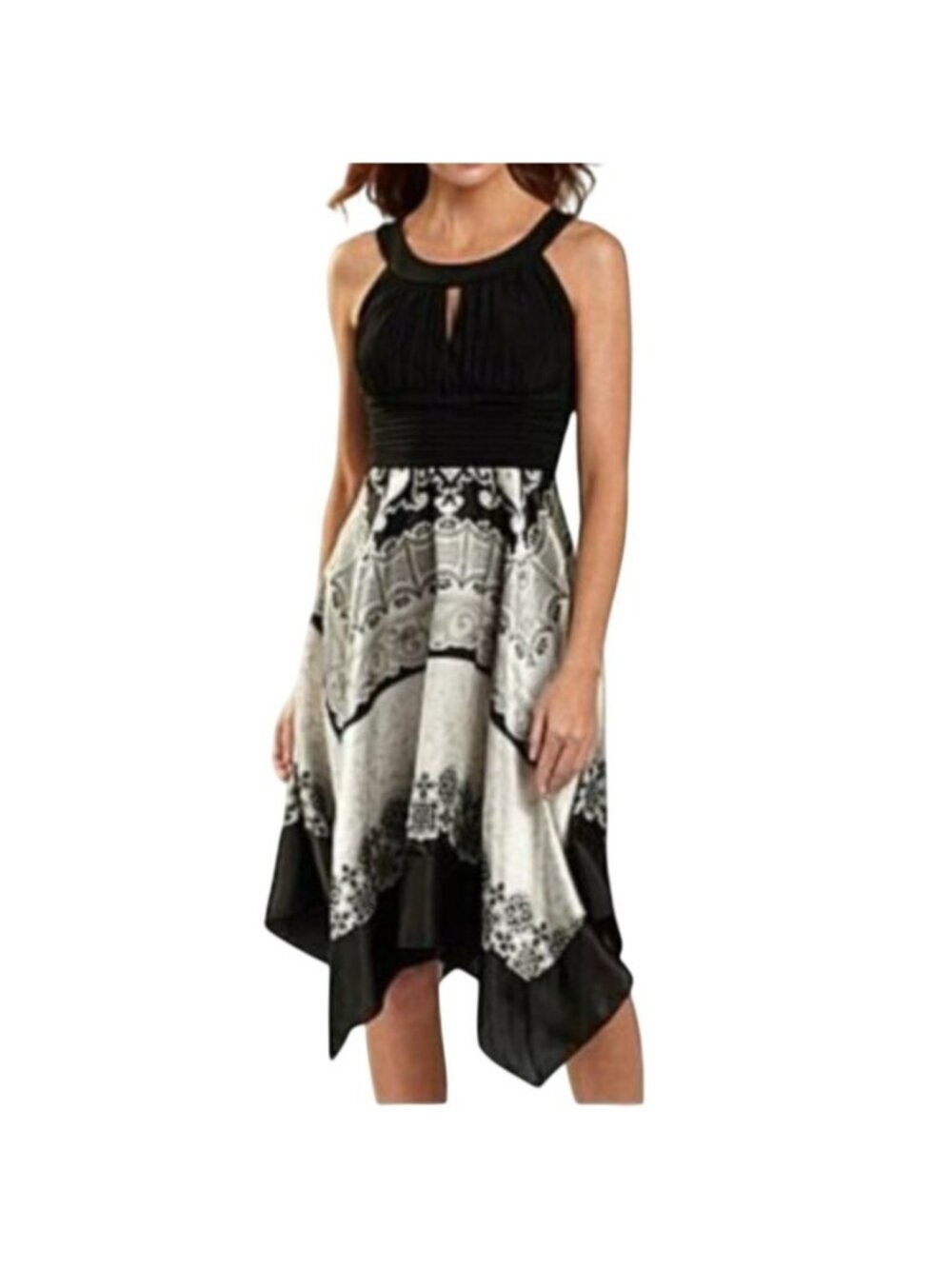Sangria Keyhole Halter Handkerchief Hem Dress Size 14P Petite Asymmetrical
